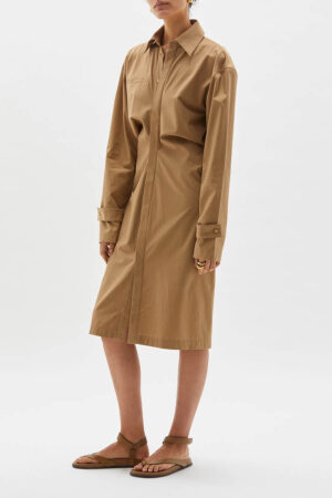 Cotton Cinched Waist Long Sleeve Dress by Bassike